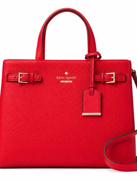 kate spade Handbags - Red Leather Satchel Bag | Structured Top Handle Tote Crossbody Medium Size Gold